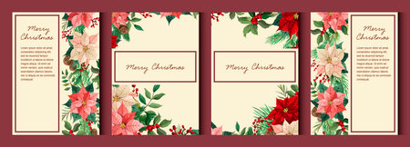 A set of colorful Christmas posters. Vector for flyers, postcards, design, social media.のイラスト素材