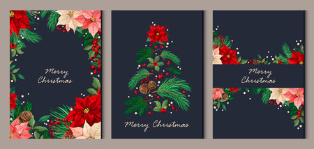 A set of colorful Christmas posters. Vector for flyers, postcards, design, social media.のイラスト素材