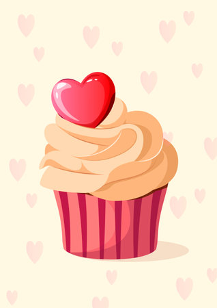 Cupcake with a pink heart. Valentine's Day sweet. Vector.のイラスト素材