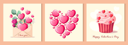 A set of cute Valentine's Day posters. Vector.のイラスト素材