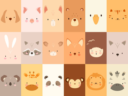 A set of cute animal faces. A simple illustration. Vector.mのイラスト素材