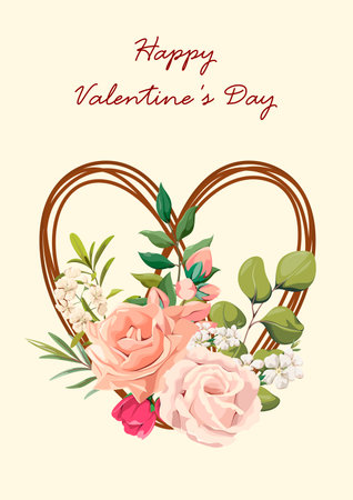 Beautiful holiday postcard for Valentine's Day. Heart with flowers. Vector.のイラスト素材