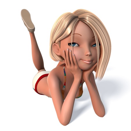 A young girl in a bathing suit in the supine positionの写真素材