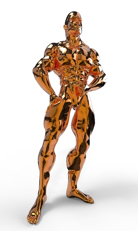 Gold bodybuilder figure in various poses and anglesの写真素材