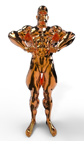 Gold bodybuilder figure in various poses and anglesの写真素材