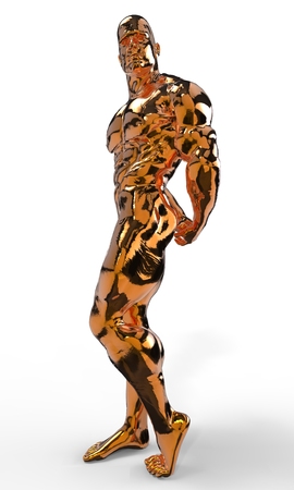 Gold bodybuilder figure in various poses and anglesの写真素材