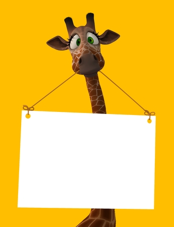 Cartoon giraffe isolated on a yellow background in various posesの写真素材