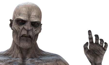 Zombie isolated from the background with his hand raisedの写真素材