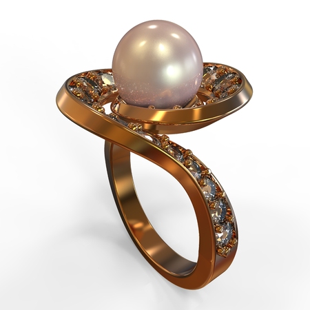 Three-dimensional render jewellery ring on a white background.の写真素材