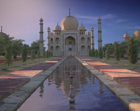 Three-dimensional visualization of the Taj Mahal India sunset.の写真素材