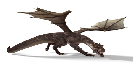 3D digital render of fantasy dragon isolated on white backgroundの写真素材