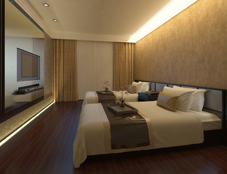 Photorealistic 3d rendering of the hotel room interiorの写真素材