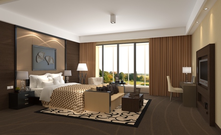 Photorealistic 3d rendering of the hotel room interiorの写真素材