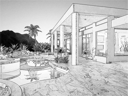 Imitation Black and white drawing of the home in the open air.の写真素材