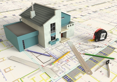 3D rendering of the house architectural drawing and layout