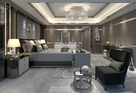 3D illustration bedroom Interior of a classic styleの写真素材