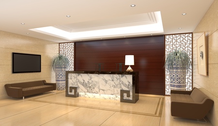 Interior of hotel reception hall 3D illustrationの写真素材