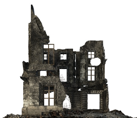 Ruined Building Isolated On White 3D Illustrationの写真素材