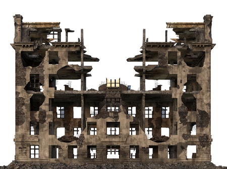 Ruined Building Isolated On White 3D Illustrationの写真素材