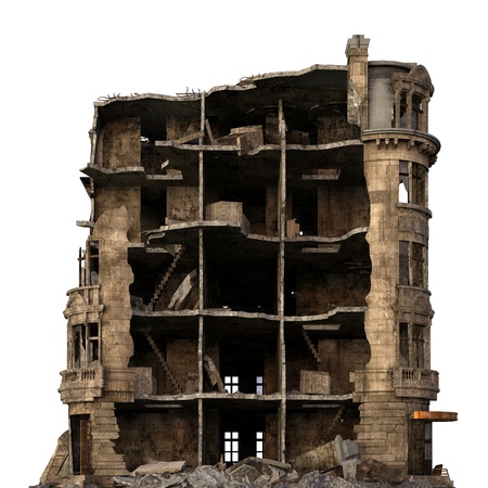 Ruined Building Isolated On White 3D Illustrationの写真素材