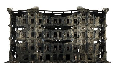 Ruined Building Isolated On White 3D Illustration