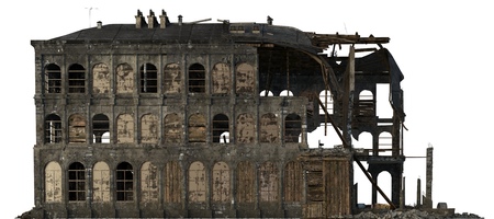 Ruined Building Isolated On White 3D Illustration