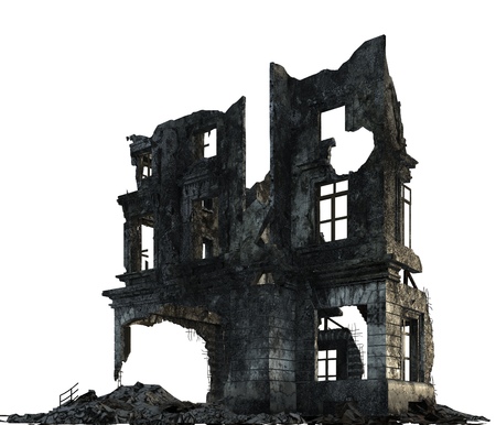 Ruined Building Isolated On White 3D Illustrationの写真素材