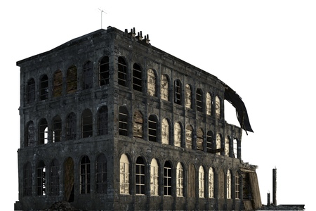 Ruined Building Isolated On White 3D Illustrationの写真素材