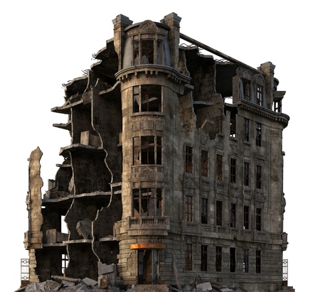 Ruined Building Isolated On White 3D Illustrationの写真素材