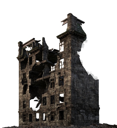 Ruined Building Isolated On White 3D Illustrationの写真素材