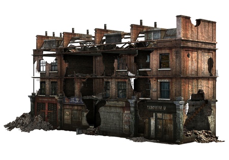 Ruined Building Isolated On White 3D Illustrationの写真素材