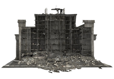 Ruined Building Isolated On White 3D Illustrationの写真素材