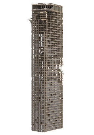 Ruined Skyscraper Isolated On White 3D Illustration