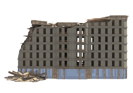 Ruined building isolated on white background 3D Illustration