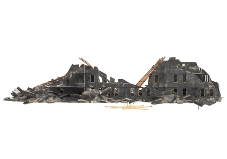 Ruined building isolated on white background 3D Illustrationの写真素材