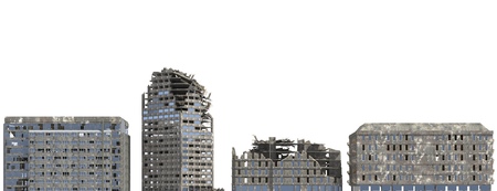 Ruined Buildings Isolated On White 3D Illustration