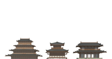 3D illustration old japanese buildings in traditional style isolated on white background. Edo also romanized as Jedo, Yedo or Yeddo, is the former name of Tokyo.の写真素材