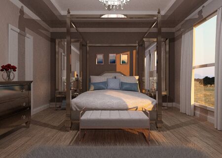 Hotel Room or Bedroom Interior 3D Illustrationの写真素材