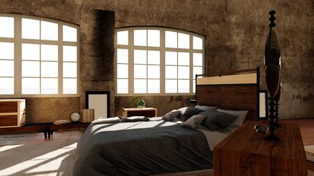 Bedroom Interior Studio 3D Illustration Photorealistic Rendering