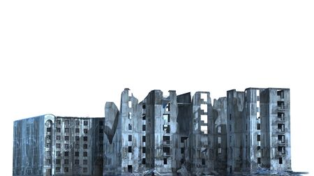 Ruined Buildings Isolated On White 3D Illustrationの写真素材