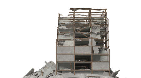 Ruined Building Isolated On White 3D Illustration