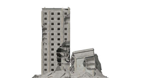 Ruined building isolated on white 3d illustrationの写真素材
