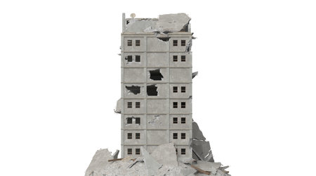 Ruined building isolated on white 3d illustrationの写真素材