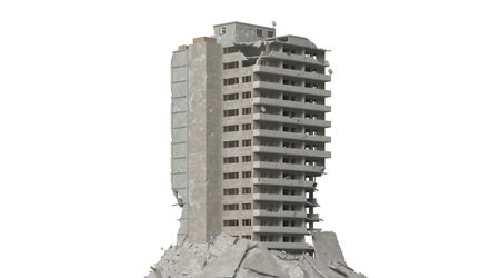 Ruined building isolated on white 3d illustrationの写真素材