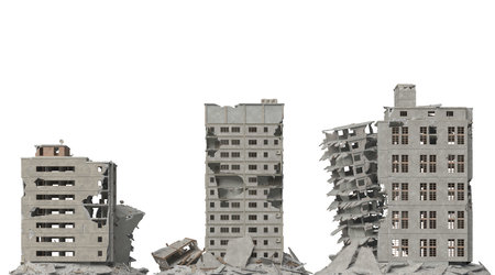 Ruined building isolated on white 3d illustrationの写真素材