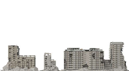 Ruined buildings isolated on white 3d illustration