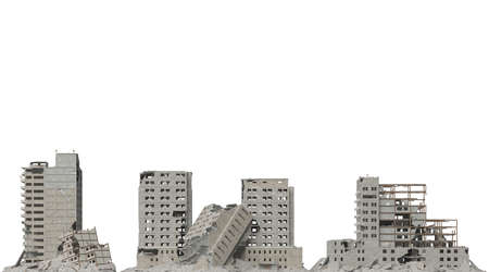Ruined buildings isolated on white 3d illustrationの写真素材