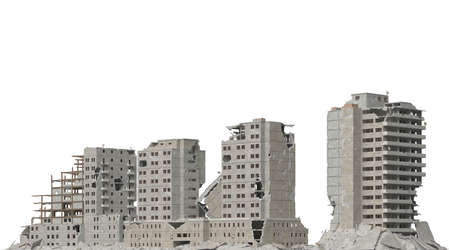 Ruined buildings isolated on white 3d illustrationの写真素材