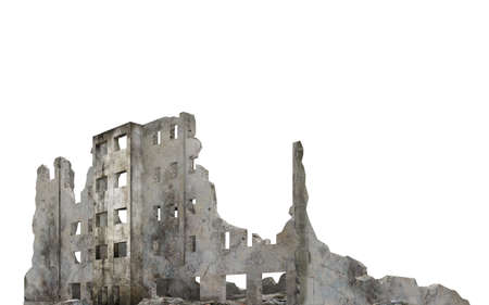 Ruined city building isolated on white 3d illustrationの写真素材