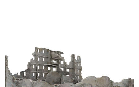 Ruined city building isolated on white 3d illustrationの写真素材